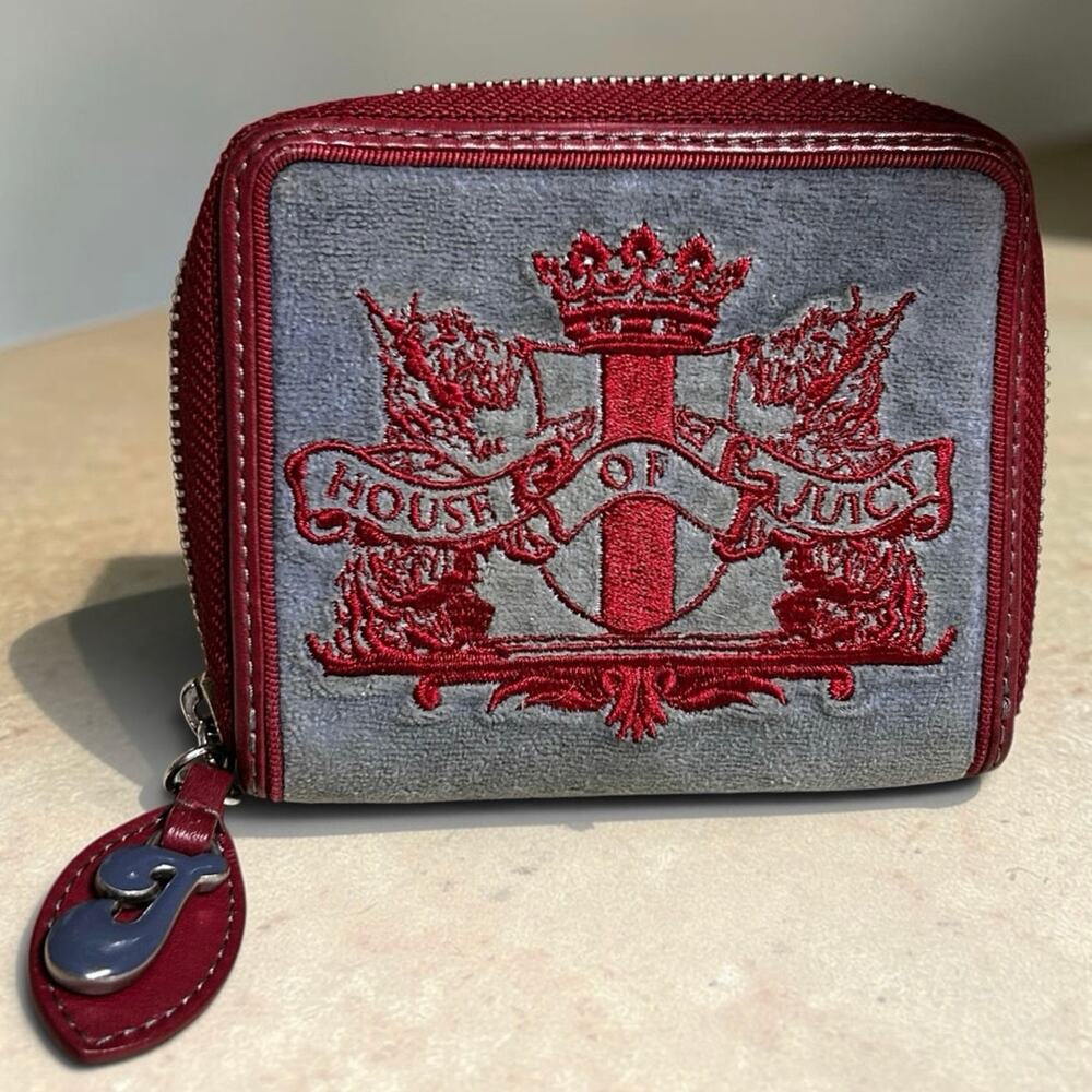 Vintage Juicy Couture Wallet Y2K Card Holder Zip Around Heart Charm Blue Gray